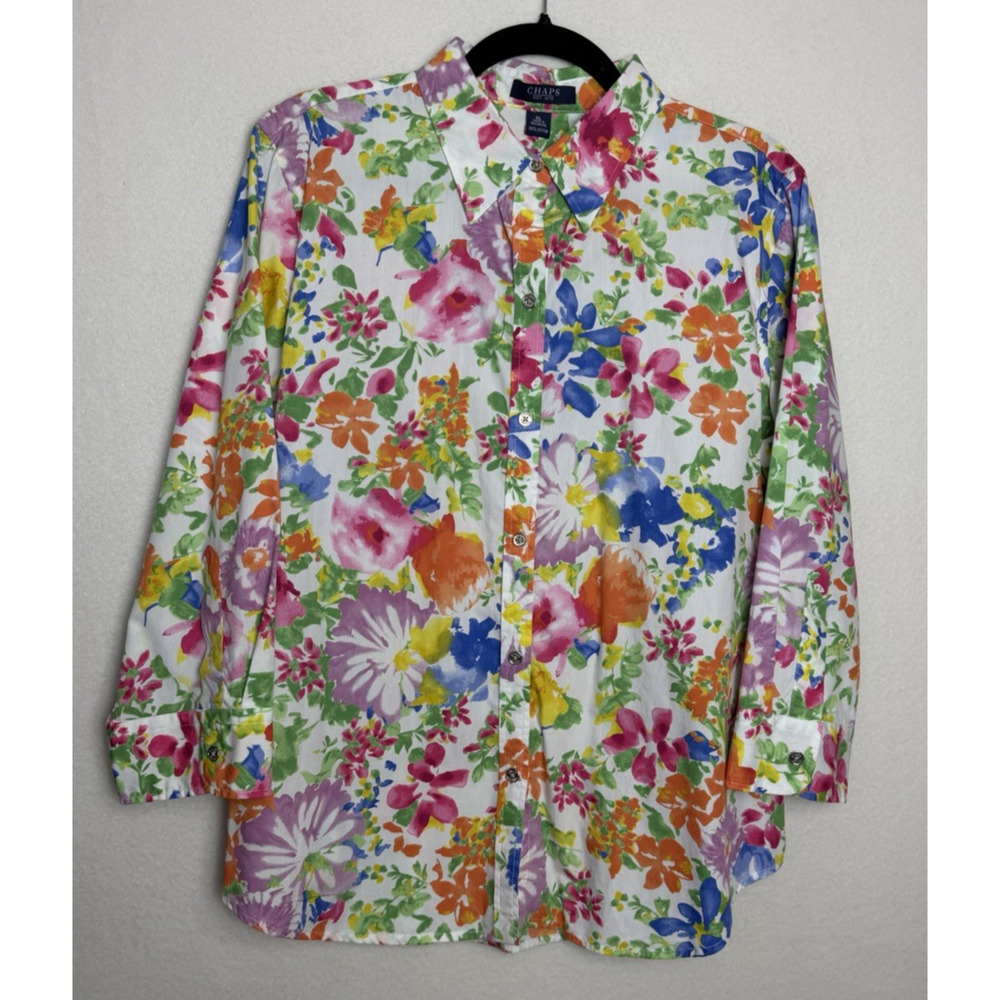 Chaps Women's Bright Floral Button Down Shirt Size XL